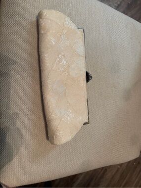 Kate Landry Ivory Satin Evening Clutch with Crystal Clasp
